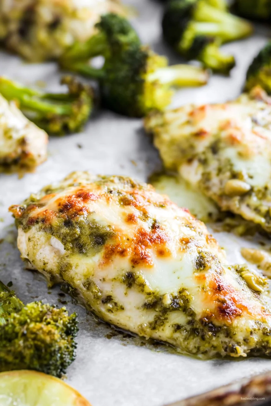 Sheet Pan Pesto Chicken with Broccoli cooking process