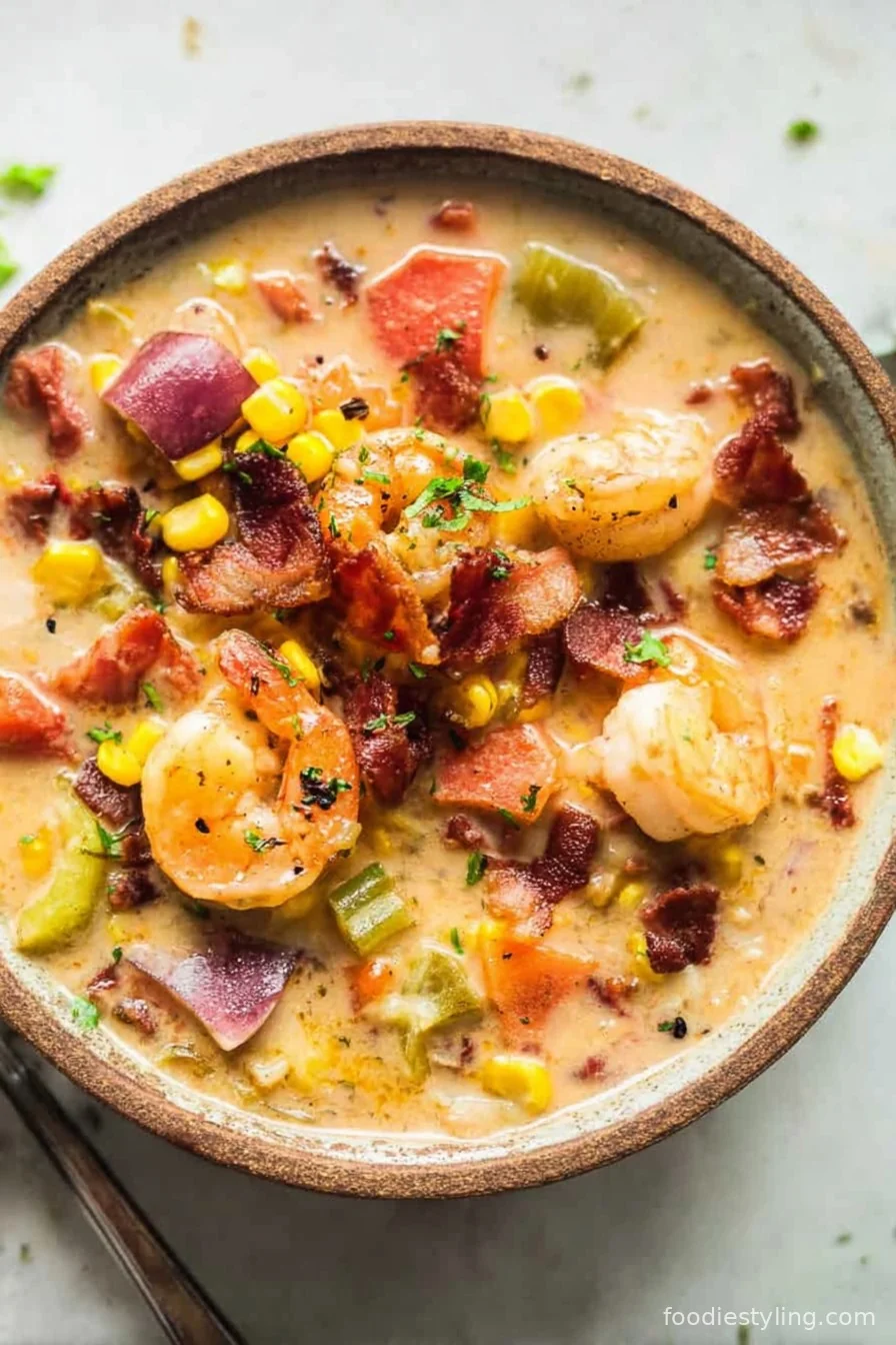Shrimp and Bacon Corn Chowder cooking process