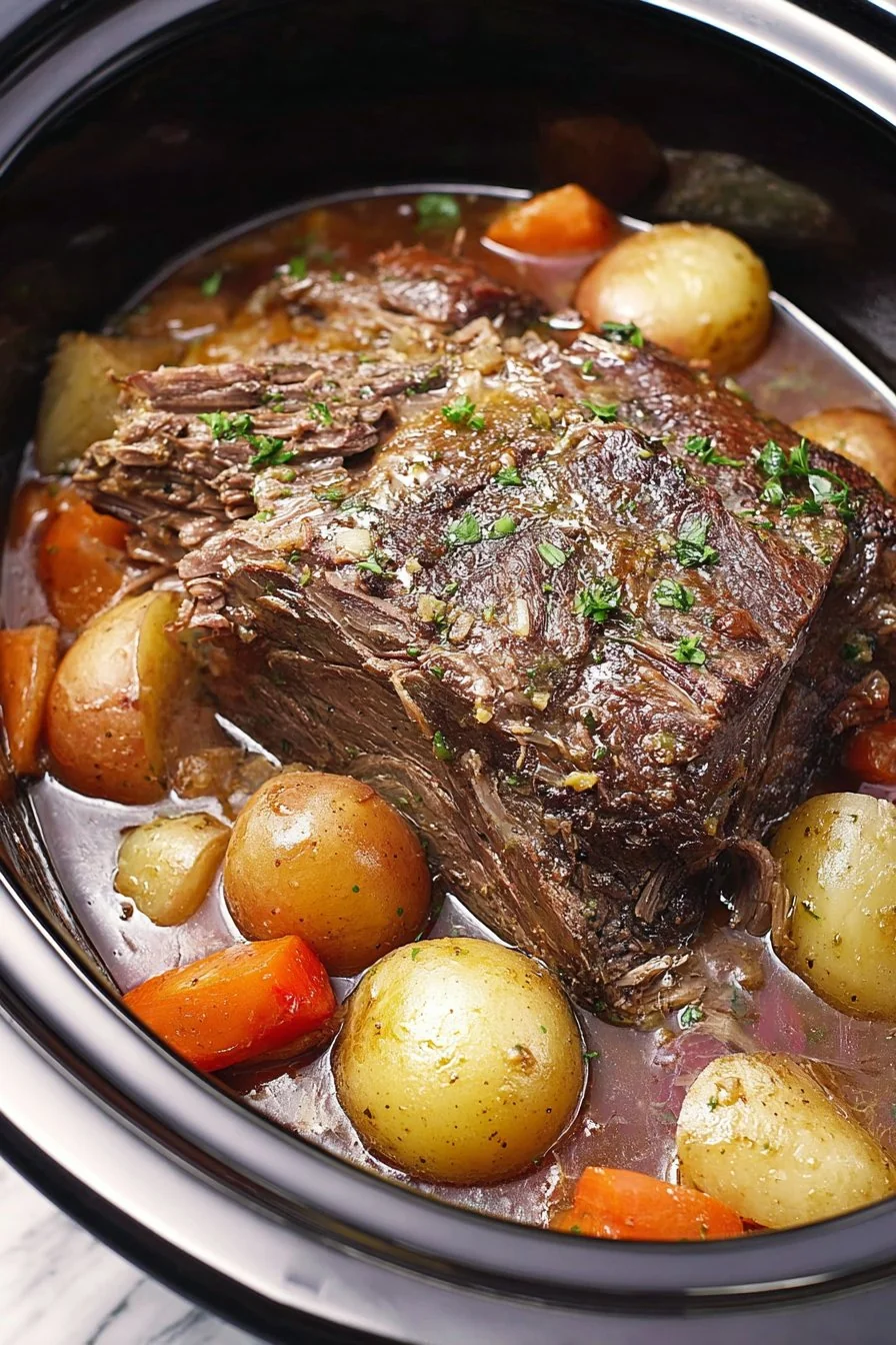 Slow Cooker Beef Roast with Potatoes and Carrots, family-style comfort dish