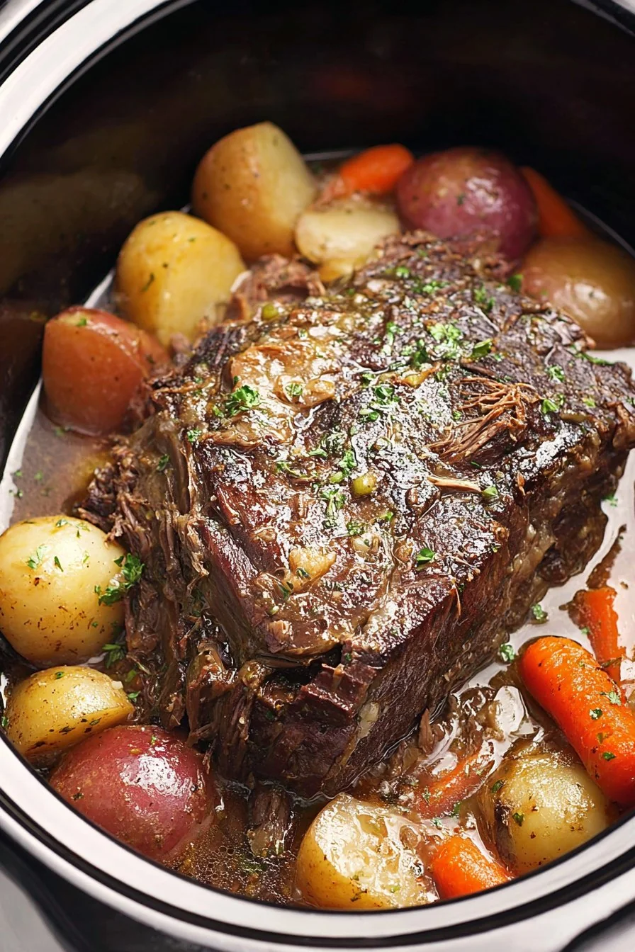 Slow Cooker Beef Roast with Potatoes and Carrots cooking process