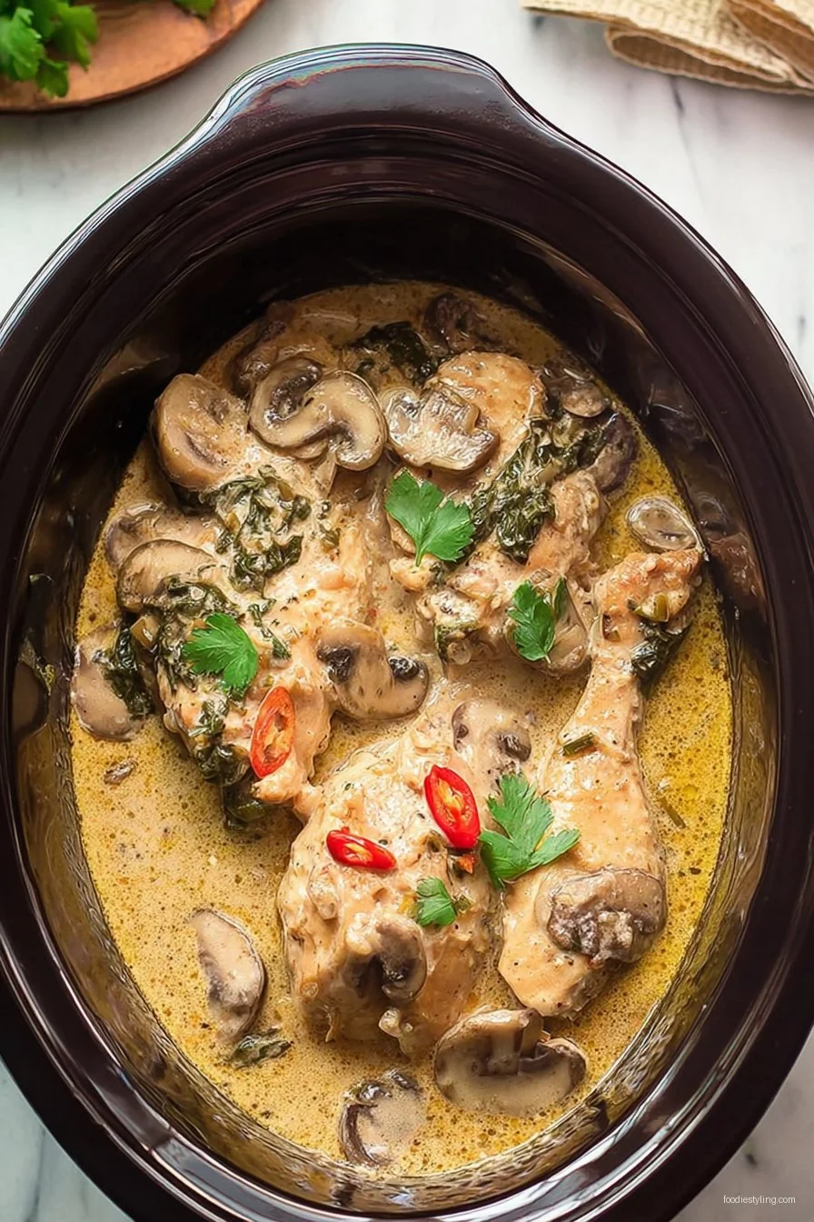 Slow Cooker Creamy Chicken and Mushrooms cooking process