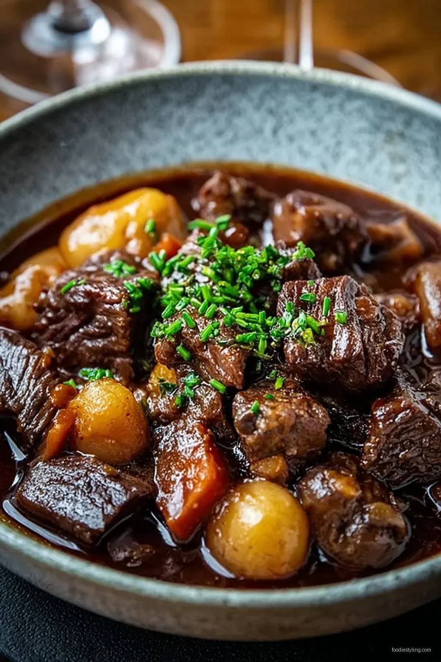 Slow-Cooked Beef Bourguignon cooking process