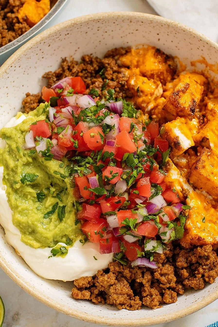 Southwest Ground Beef Bowl with Cottage Cheese Queso