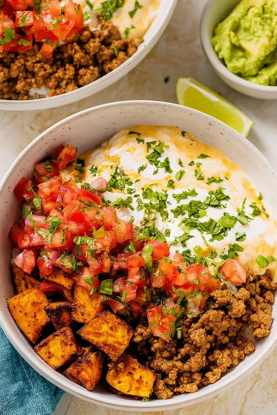 Southwest Ground Beef Bowl with Cottage Cheese Queso cooking process