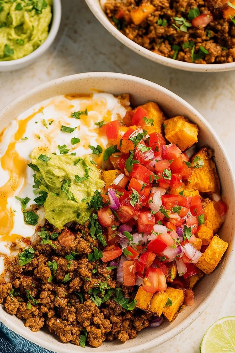 Southwest Ground Beef Bowl with Cottage Cheese Queso cooking process