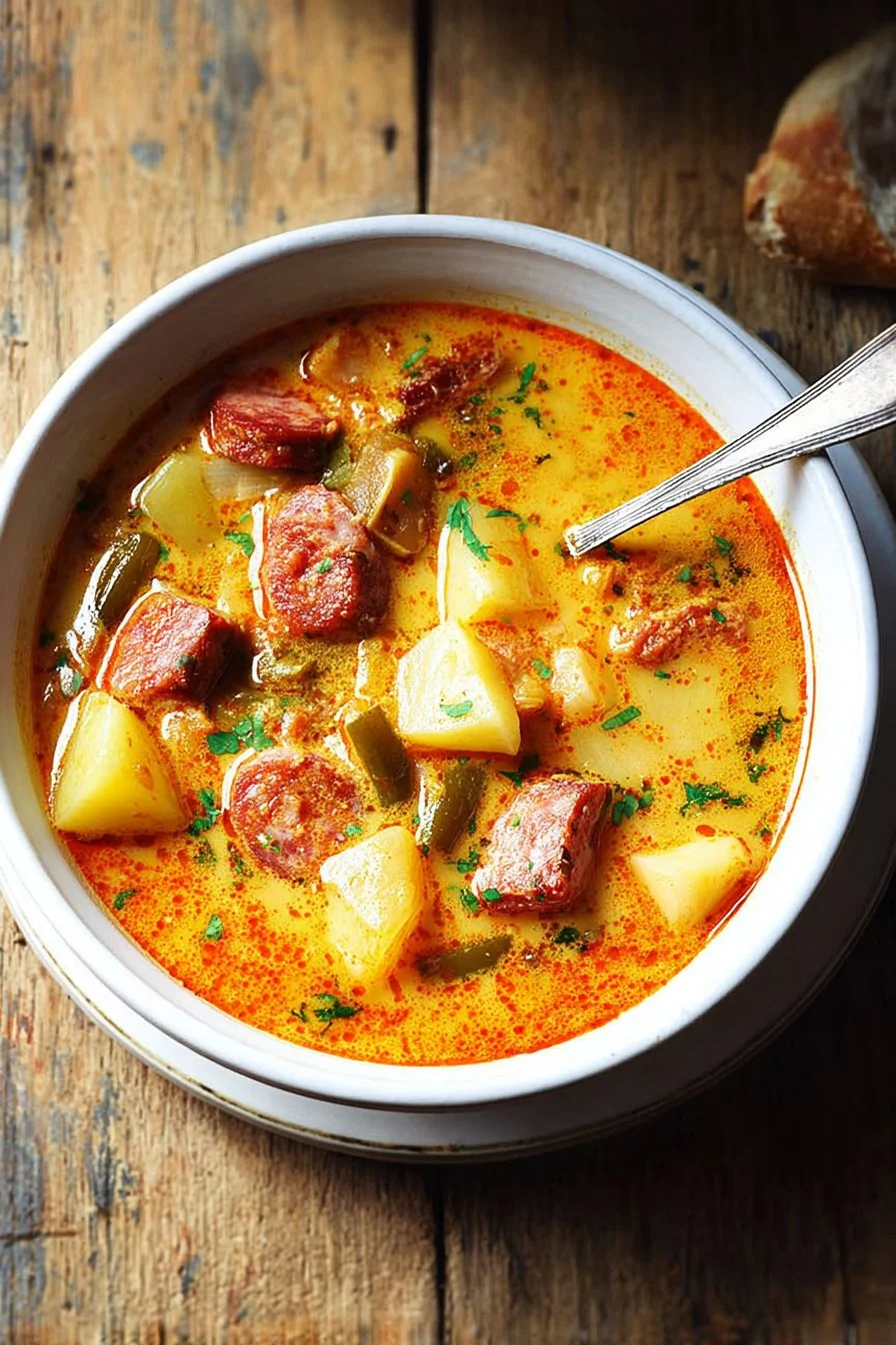 Spanish Potato Soup with Chorizo cooking process