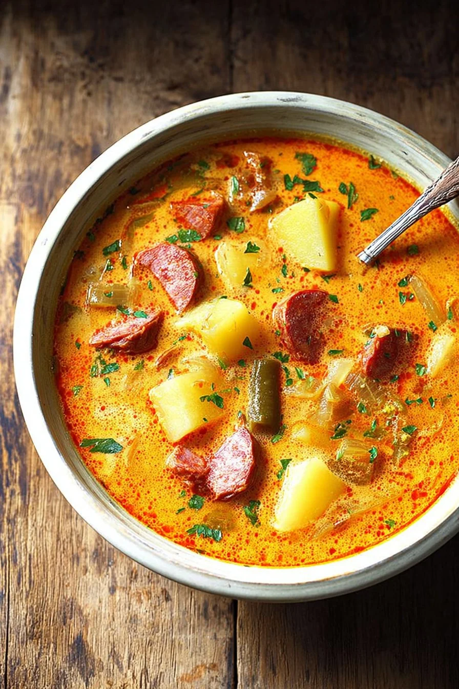 Spanish Potato Soup with Chorizo cooking process