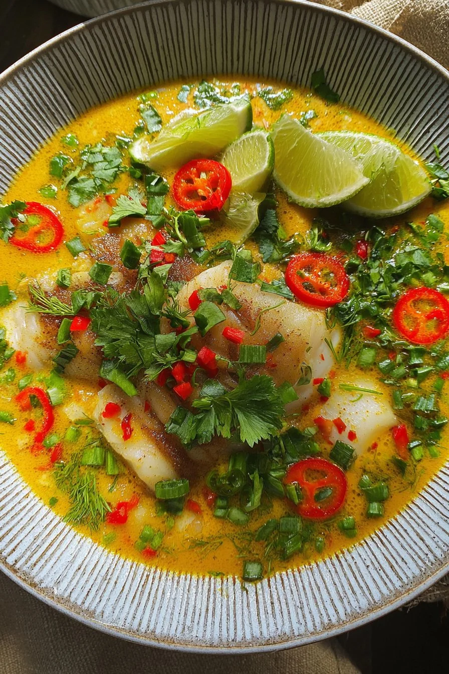 Spicy Coconut Lime Soup with Haddock + Scallops cooking process