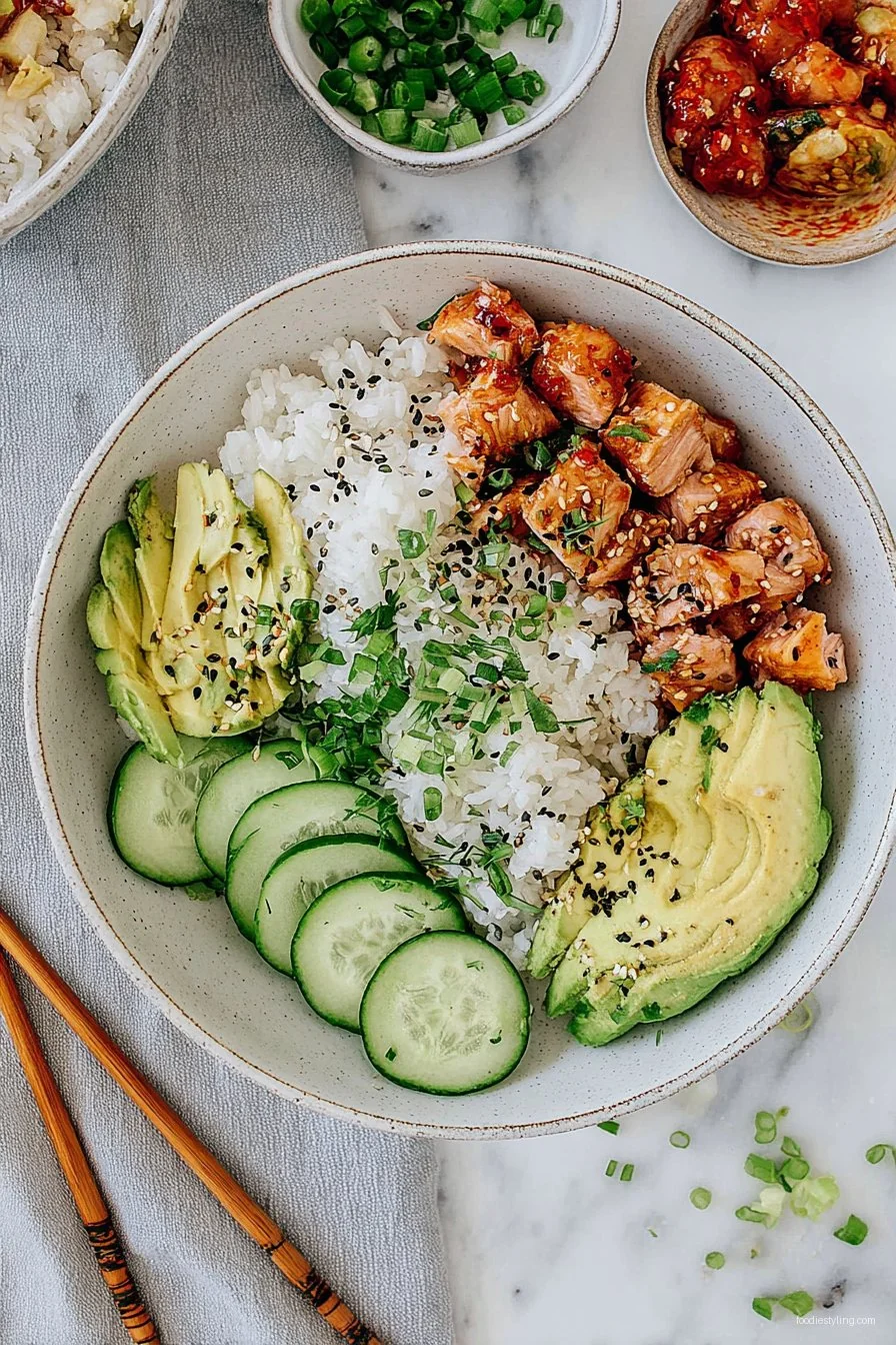Spicy Salmon Bowls with Coconut Rice cooking process