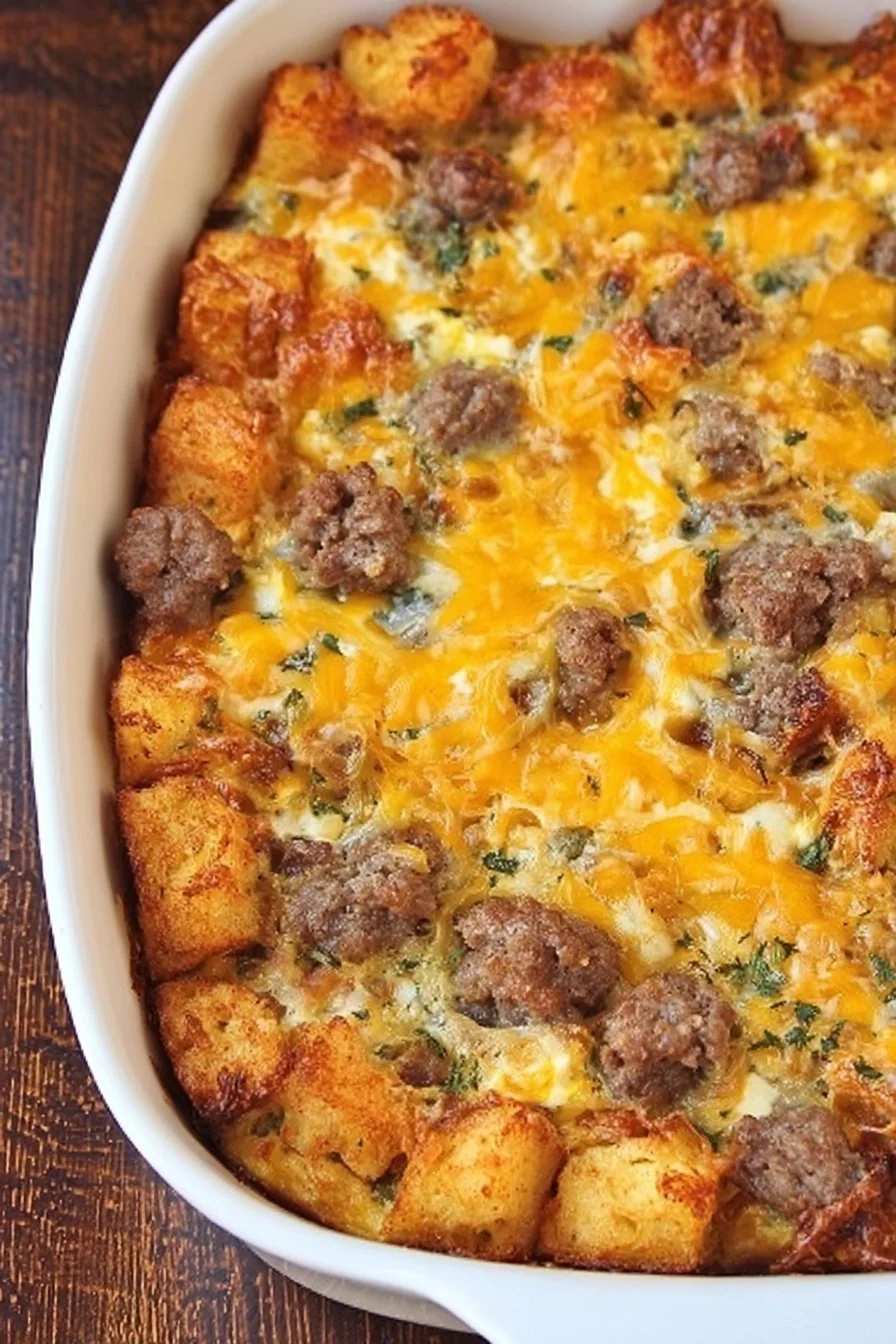 Tater Tot Sausage Breakfast Casserole cooking process